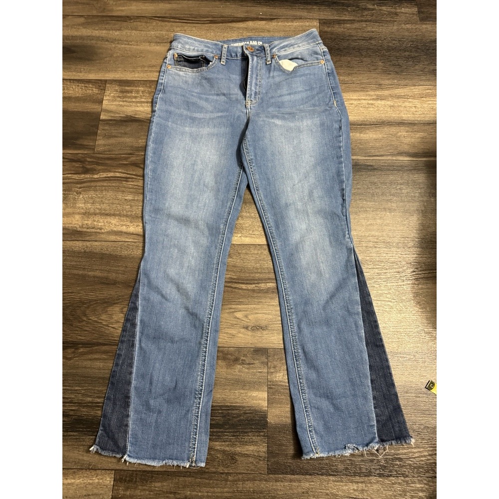 American Rag Women's juniors High Rise Kick Flare Two Tone Blue Jeans Size 7